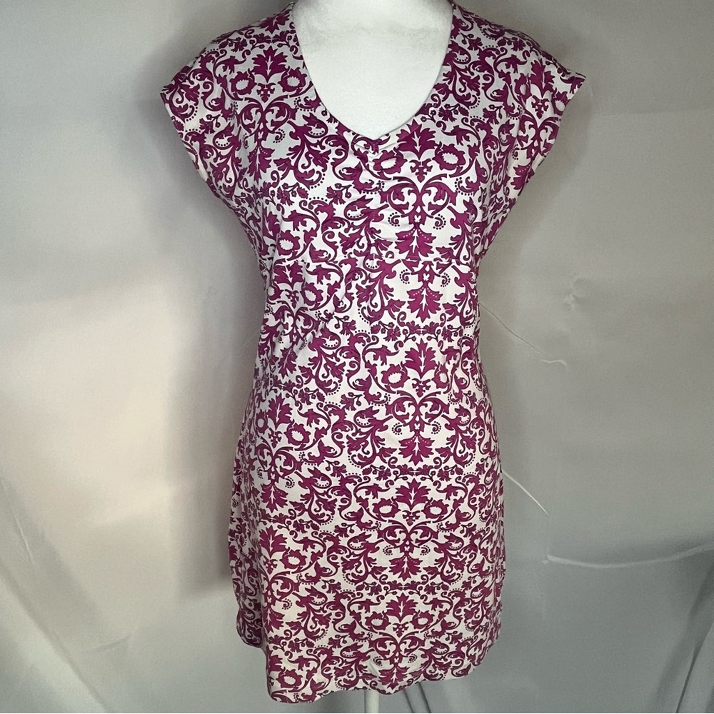 Title Nine Cap Sleeve Daring Dress‎ White with Pink Paisley Size Small